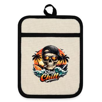 Stay Chill Skull am Strand - Topflappen mit Gummirückseite - Leinen/Schwarz  - Vorne