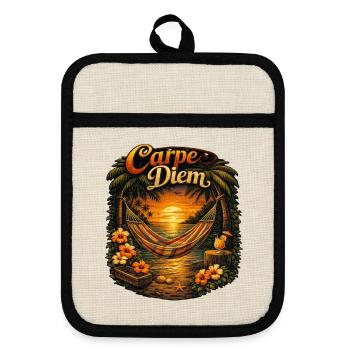 Carpe Diem Strandtraum - Topflappen mit Gummirückseite - Leinen/Schwarz  - Vorne
