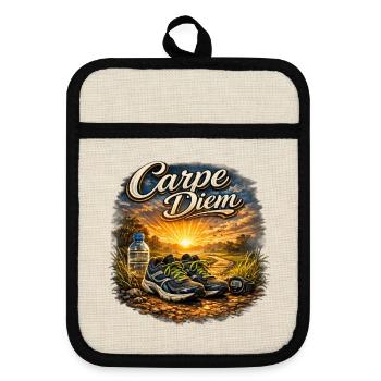 Carpe Diem Morgensport Sonnenaufgang - Topflappen mit Gummirückseite - Leinen/Schwarz  - Vorne
