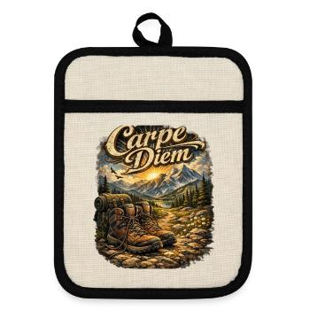 Carpe Diem Bergwanderer - Topflappen mit Gummirückseite - Leinen/Schwarz  - Vorne
