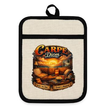 Carpe Diem Sunset Lounge - Topflappen mit Gummirückseite - Leinen/Schwarz  - Vorne