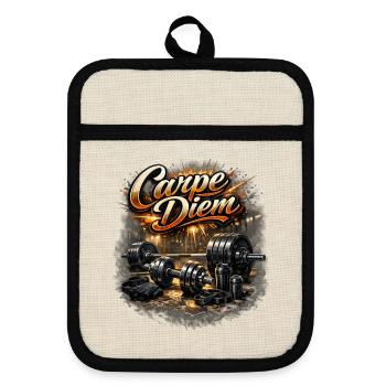 Carpe Diem Krafttraining Motiv - Topflappen mit Gummirückseite - Leinen/Schwarz  - Vorne