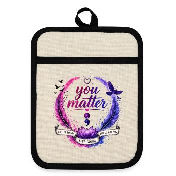You Matter: Keep Going Circle - Pot holders with rubber back - linen/black  - Front