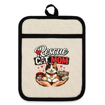 Design de la maman chatte recueillie - Maniques avec dos en caoutchouc - lin/noir  - Devant