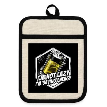 Energy-saving hero: Battery power - Pot holders with rubber back - linen/black  - Front