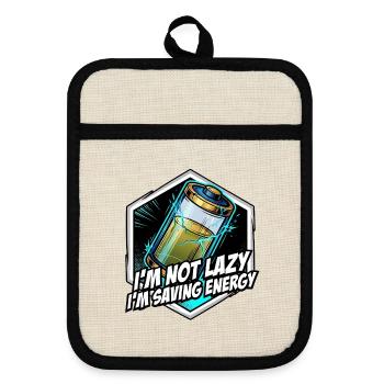 I save energy – motif - Pot holders with rubber back - linen/black  - Front