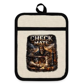 Check Mate Death King on the chessboard - Pot holders with rubber back - linen/black  - Front