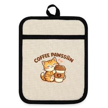 KaffePaws Cat Cuddly Toy with Cup - Pot holders with rubber back - linen/black  - Front