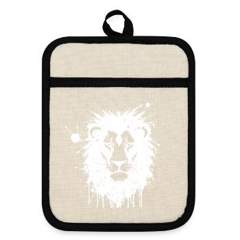 Lion in White Ink Drops - Pot holders with rubber back - linen/black  - Front