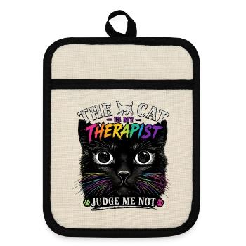 Cat Therapy: Colorful Paw Dreams - Pot holders with rubber back - linen/black  - Front
