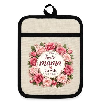 Beste Mama der Welt - Topflappen mit Gummirückseite - Leinen/Schwarz  - Vorne