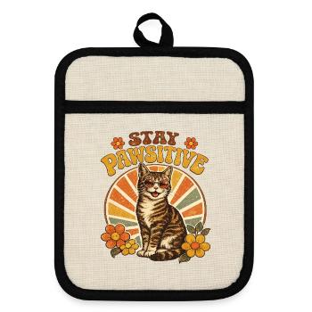 Stay Pawsitive Katze - Topflappen mit Gummirückseite - Leinen/Schwarz  - Vorne
