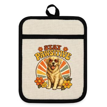 Stay Pawsitive Hund Retro Vibe - Topflappen mit Gummirückseite - Leinen/Schwarz  - Vorne