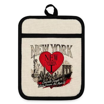 New York Herz Stadtlandschaft - Topflappen mit Gummirückseite - Leinen/Schwarz  - Vorne