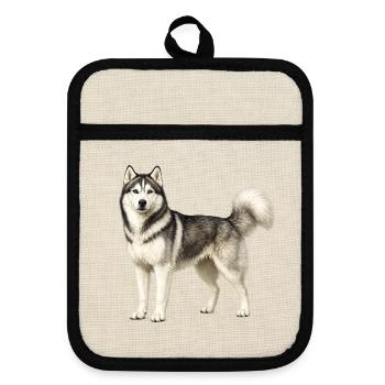 Husky Portrait im Nebel - Topflappen mit Gummirückseite - Leinen/Schwarz  - Vorne