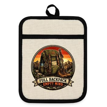 Full Backpack, Empty Mind, Hiking Shirt and gift - Pot holders with rubber back - linen/black  - Front
