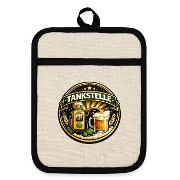 Tankstelle Bier Vintage Badge - Topflappen mit Gummirückseite - Leinen/Schwarz  - Vorne