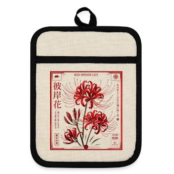 Japan Blume Rote Lilie  - Topflappen mit Gummirückseite - Leinen/Schwarz  - Vorne