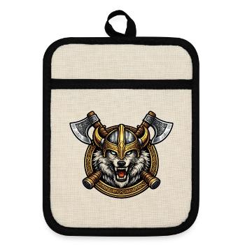 Wiking-Wolfshelm Emblem - Topflappen mit Gummirückseite - Leinen/Schwarz  - Vorne