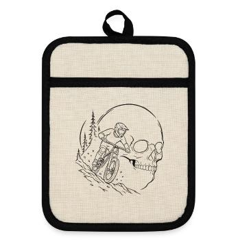 Skull MTB Waldsilhouette - Topflappen mit Gummirückseite - Leinen/Schwarz  - Vorne