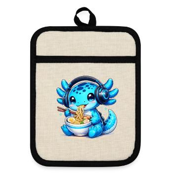 Axolotl de Kawaii avec casque et jeux de ramen - Maniques avec dos en caoutchouc - lin/noir  - Devant