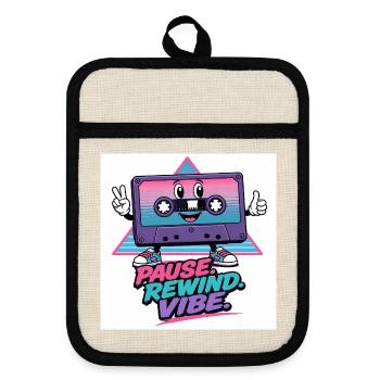 Pause Rewind Vibe Cassette - Pot holders with rubber back - linen/black  - Front