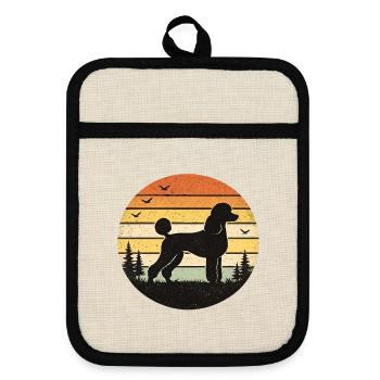 Retro Poodle Silhouette Sunset - Pot holders with rubber back - linen/black  - Front