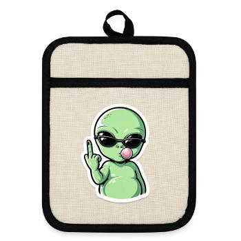 Alien with Sunglasses Blowjob Groove - Pot holders with rubber back - linen/black  - Front