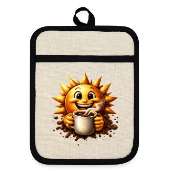 Sonnenkaffee  - Topflappen mit Gummirückseite - Leinen/Schwarz  - Vorne