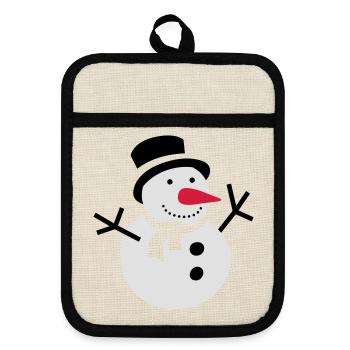 schneemann winter schnee - Topflappen mit Gummirückseite - Leinen/Schwarz  - Vorne