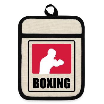 Boxer - Boxen 🥊 - Topflappen mit Gummirückseite - Leinen/Schwarz  - Vorne
