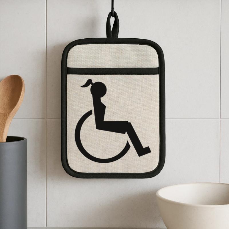 Logo der Dame oder des Mädchens im Rollstuhl. Bild* Topflappen mit Gummirückseite