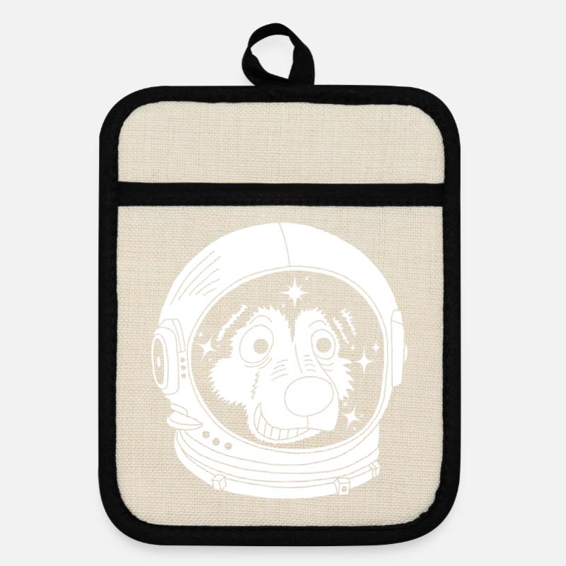Astronaut Dog - Pot holders with rubber back - linen/black 