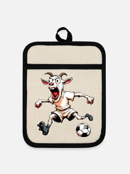 Ziegen Fussball - Topflappen mit Gummirückseite - Leinen/Schwarz