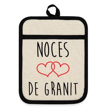 Cadeau Noces de Granit 90 Ans Mariage Amour Pur - Maniques avec dos en caoutchouc - lin/noir  - Devant