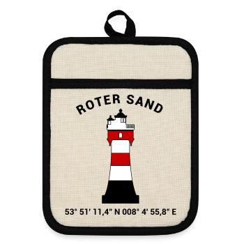 Leuchtturm Roter Sand - Maritim Nordsee Ostsee - Topflappen mit Gummirückseite - Leinen/Schwarz  - Vorne