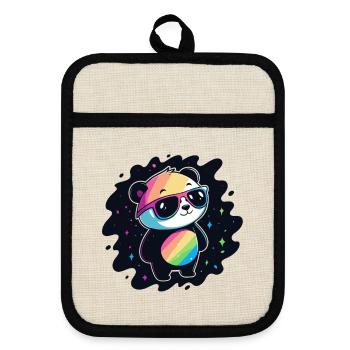 Panda Rainbow Galaxy Cool Glasses - Pot holders with rubber back - linen/black  - Front
