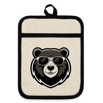 Urban Bear Dark Glasses - Pot holders with rubber back - linen/black  - Front