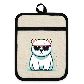 Polar Bear Shiny Glasses - Pot holders with rubber back - linen/black  - Front
