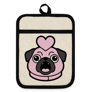 Pug Dog Heart Love Bark - Pot holders with rubber back - linen/black  - Front