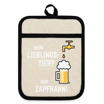 Mein Lieblingstier? Der Zapfhahn! (Bier / 3C) - Topflappen mit Gummirückseite - Leinen/Schwarz  - Vorne