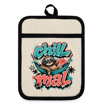 Chill Mal  Cooles Faultier Graffiti Design - Topflappen mit Gummirückseite - Leinen/Schwarz  - Vorne