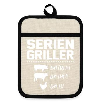 Serien Griller Grillsprüche Chef BBQ Grillparty - Topflappen mit Gummirückseite - Leinen/Schwarz  - Vorne