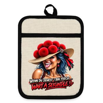Wart a Sekündle! - Topflappen mit Gummirückseite - Leinen/Schwarz  - Vorne