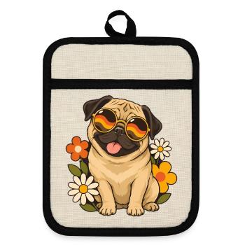 Mops Hund süßer Mops niedlicher Mops - Topflappen mit Gummirückseite - Leinen/Schwarz  - Vorne