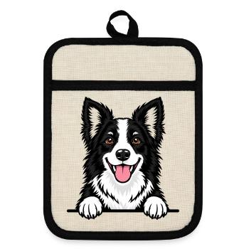 Border Collie - Topflappen mit Gummirückseite - Leinen/Schwarz  - Vorne