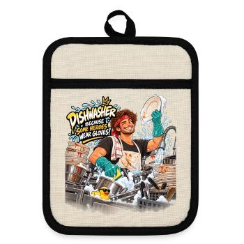 Hero Dishwasher Grüne Handschuhe - Topflappen mit Gummirückseite - Leinen/Schwarz  - Vorne