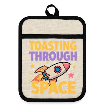 Toast-Rakete – Toasting Through Space - Topflappen mit Gummirückseite - Leinen/Schwarz  - Vorne