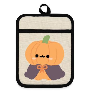 Chibi Kürbis-Cape-Plüsch - Topflappen mit Gummirückseite - Leinen/Schwarz  - Vorne