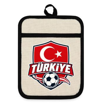 Türkei Fußball - Topflappen mit Gummirückseite - Leinen/Schwarz  - Vorne
